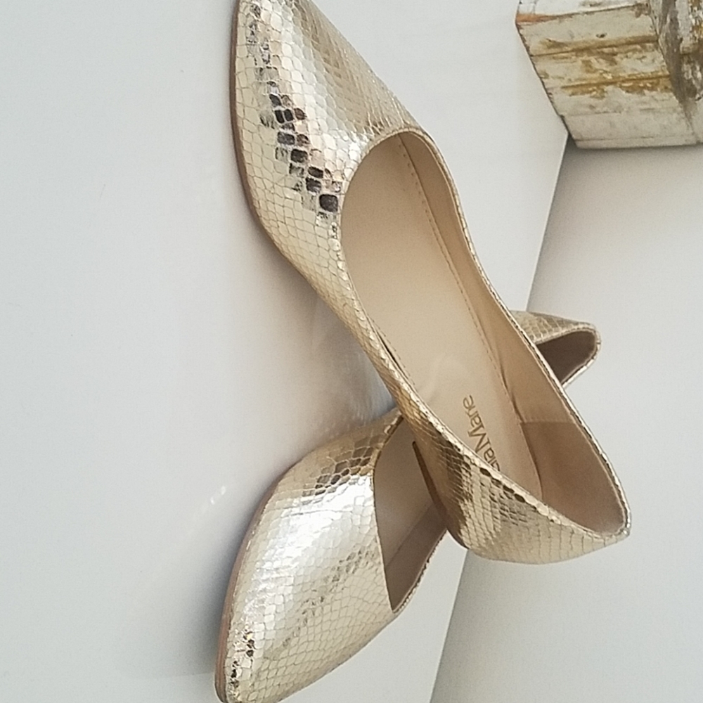 Gold snake skin flats size 8